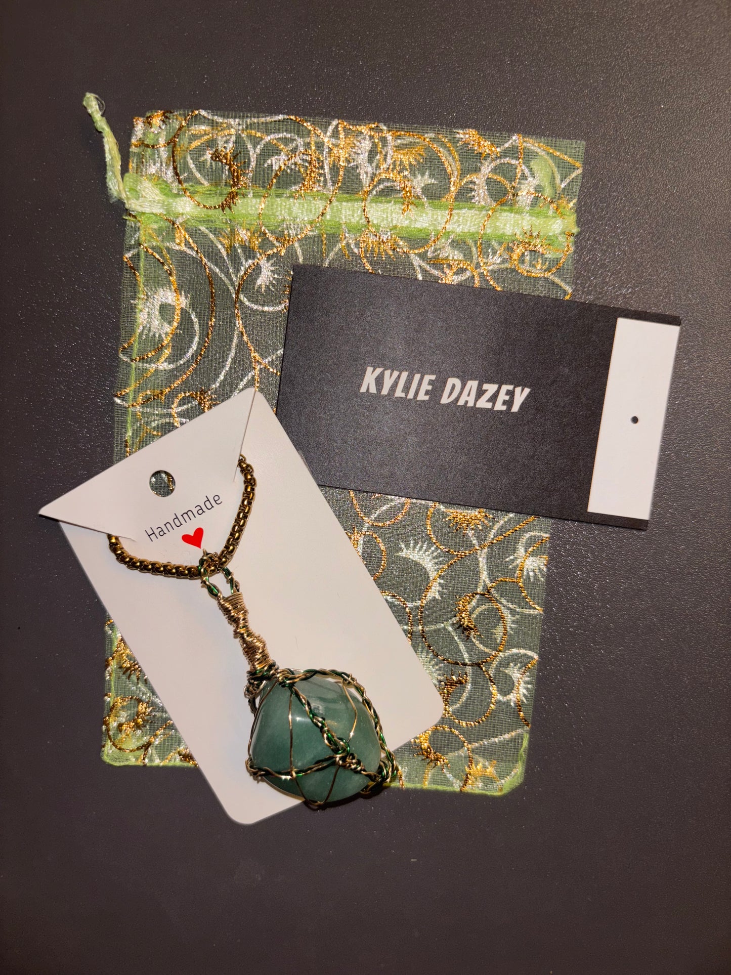 Green/Gold Braided Stone//Necklace